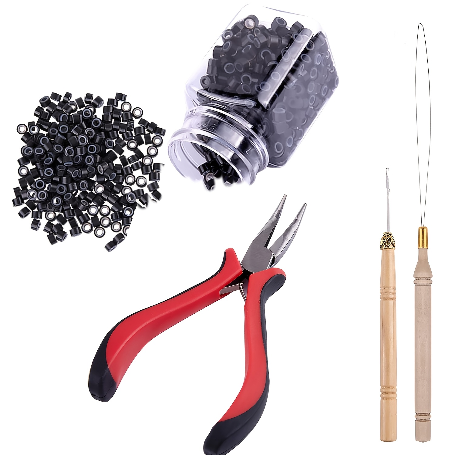 TEMU 500pcs For Micro Rings Beads Hair Extensions Kit | Includes Plier, Hair Pulling Hooks, Beads Device For Micro Ring Loop Hair, Feather Hair, Hair