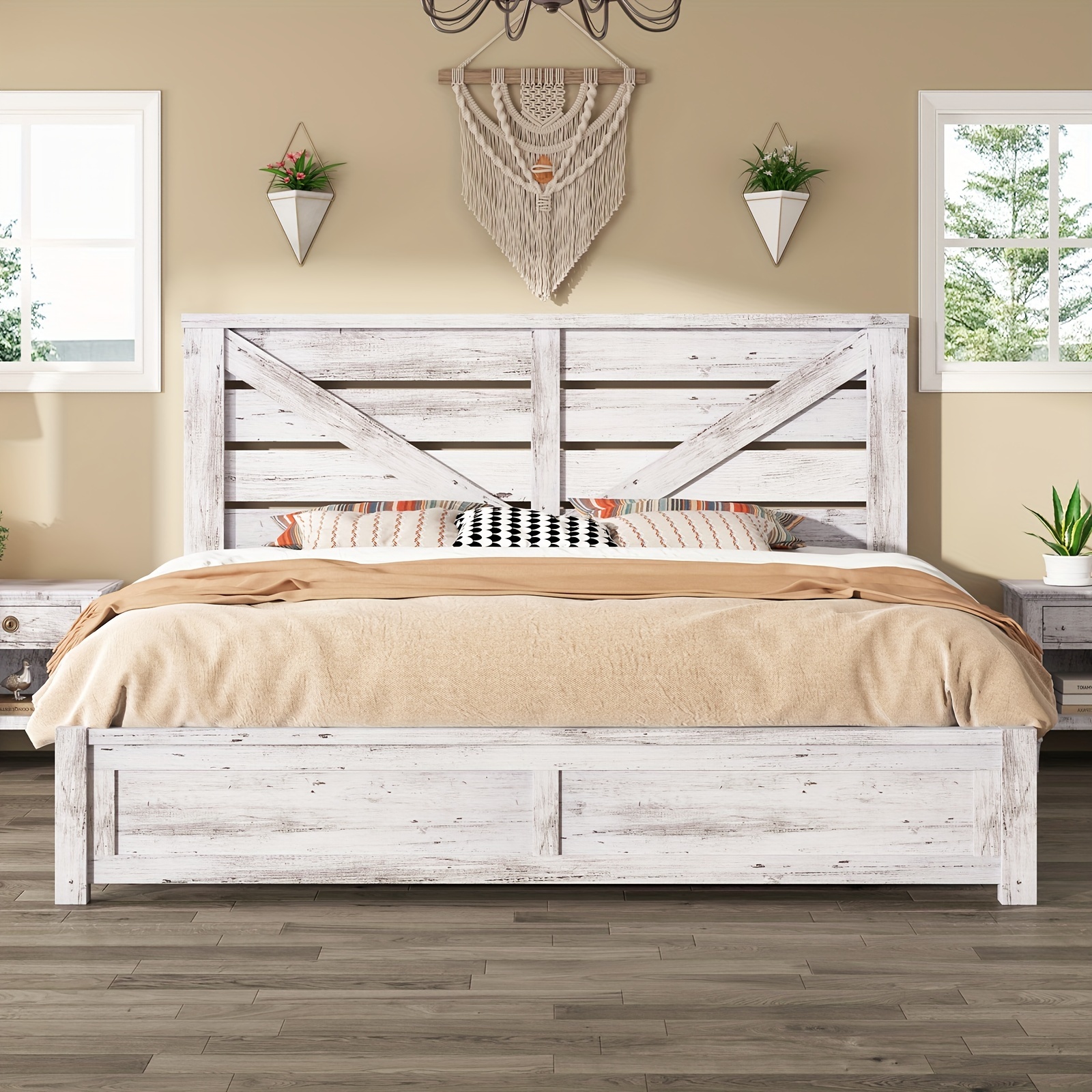 

Farmhouse Bed Frame With 49.2" Barn Door Headboard, Platform Bed Frame With Wood Slats, Under Bed Storage Space, Easy , Free