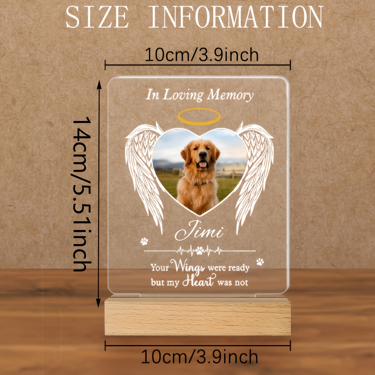 Personalized Acrylic Commemorative Pet Frame with Customized Photos And Text - Angel Wing Design, Desktop Display, Durable Souvenir, Suitable for Mourning Families, Modern, Suitable for Dogs And Cats, Pet Souvenir