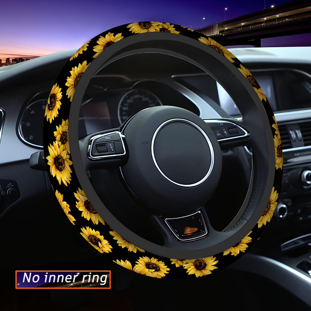 

Sunflower Print On Black Background For Car Interior Decoration Accessories