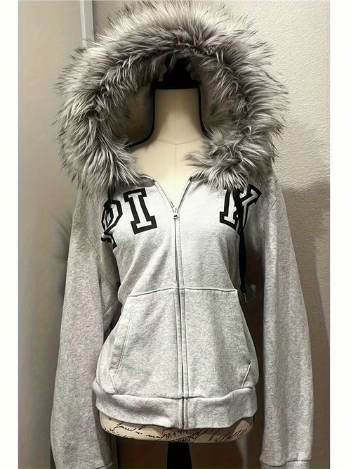 womens retro y2k full zip hoodie featuring a and fleece sleeves casual streetwear this warm winter coat lettering and is suitable for