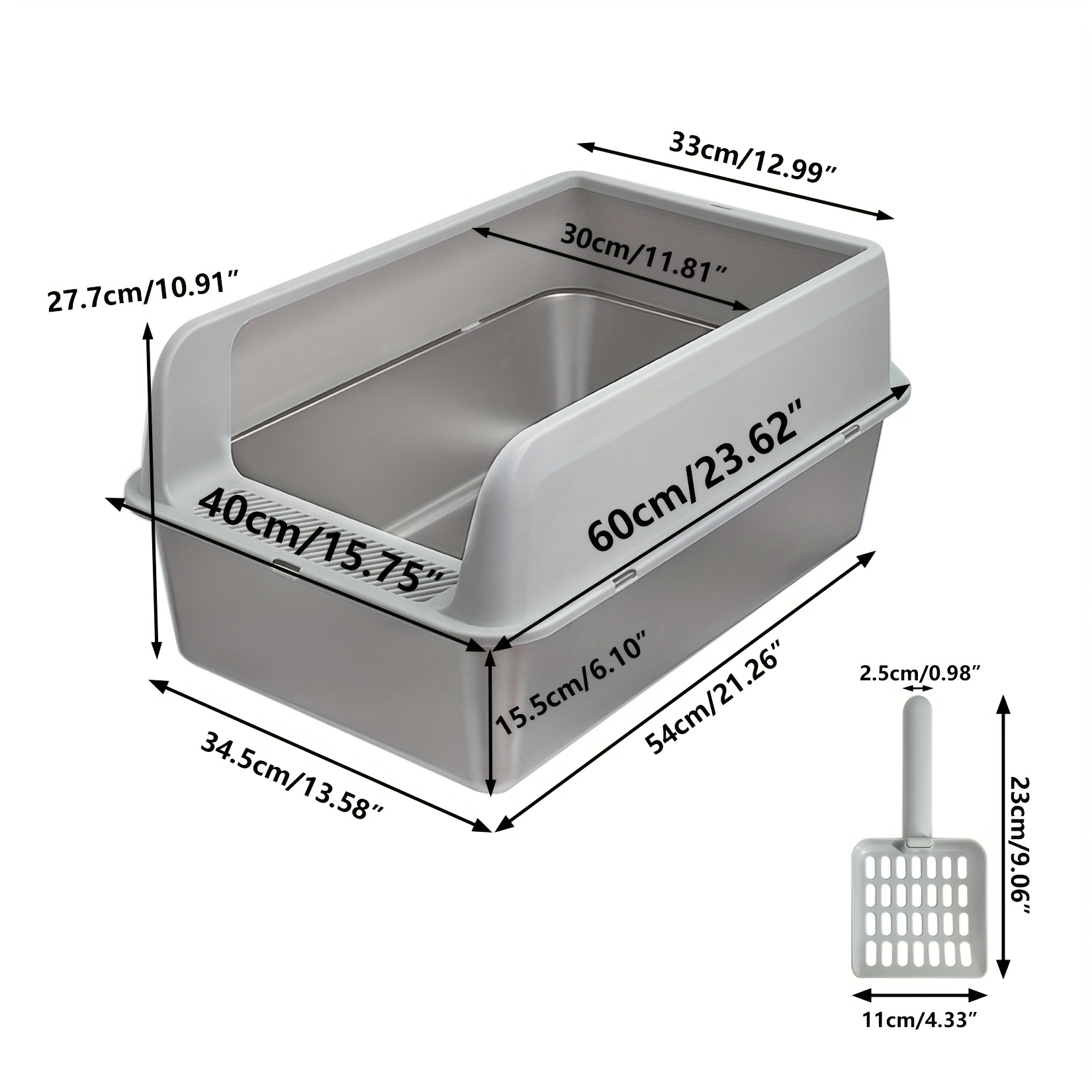 E-shop Übergroße Edelstahl-Katzenbox mit Deckel, auslaufsicher und rostbeständig. Sie ist leicht zu reinigen, hat hohe Seiten, um Ausläufel zu