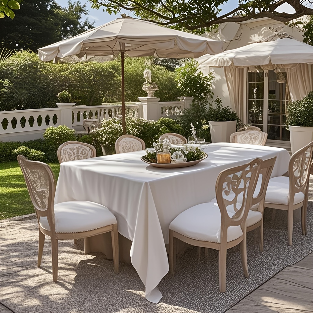 1 Elegant White Rectangular Tablecloth-perfect For Weddings, Parties, And Outdoor Events-made Of Durable Polyester With Multiple Size Options