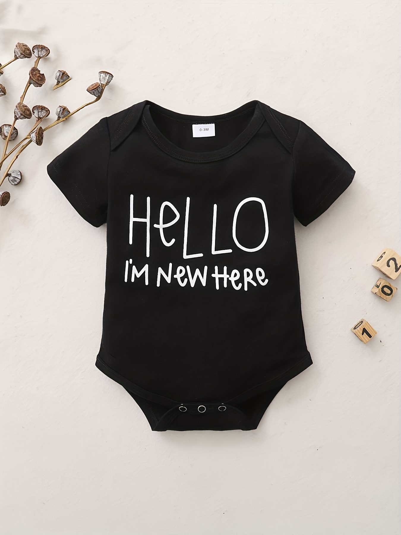 Infant's hello 'm New  Print Bodysuit Casual Short Sleeve - Temu