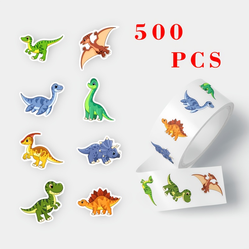 TEMU 500 Stickers/roll Dinosaur Sticker Roll, Dinosaur Stickers Are Suitable For Water Bottle Laptops, Dinosaur Suitcases, Skateboards, Handmade