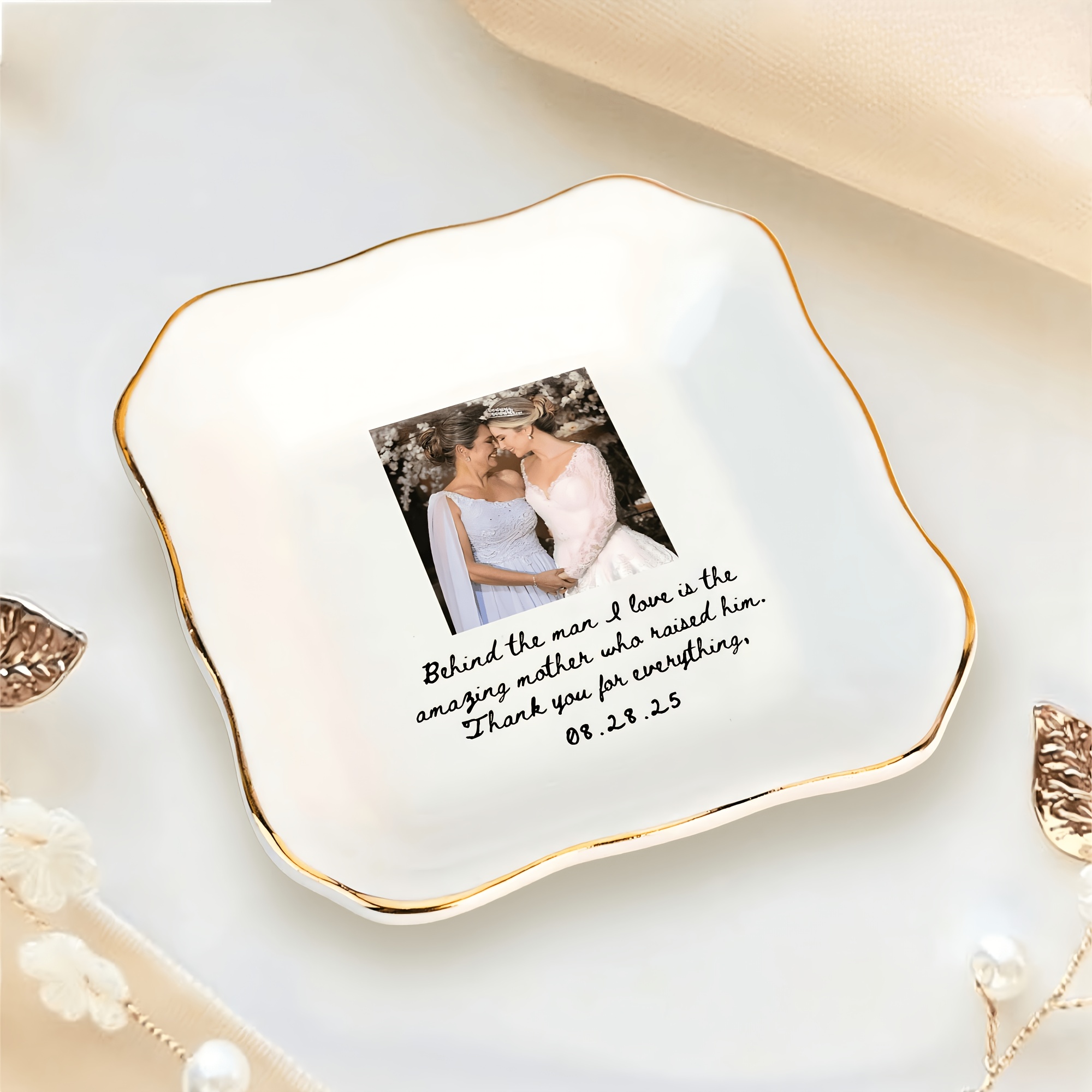 TEMU Personalized Photo Jewelry Dish, Custom Picture Trinket Tray, Customized Text Ceramic Ring Tray, Perfect Gift For Mom, Wedding, Anniversary,