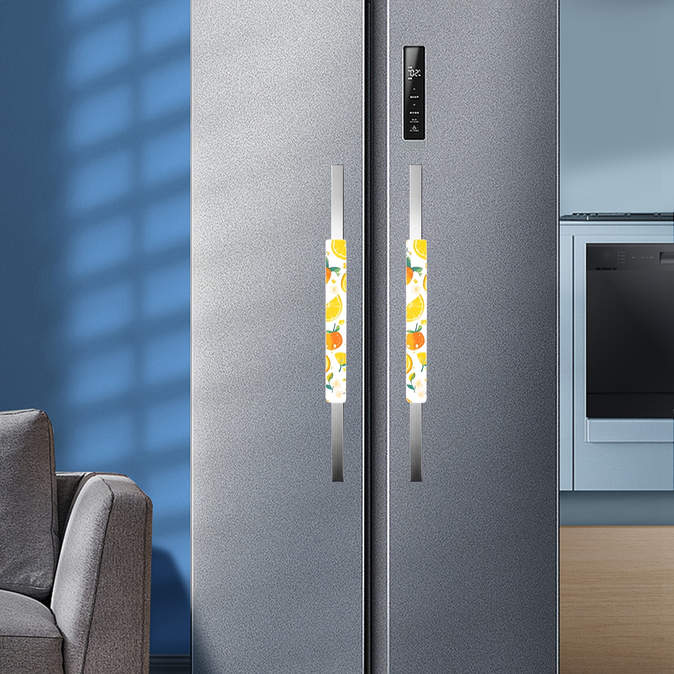 

A Pair Of Digital Printed Refrigerator Handle Pillow Covers And Door Handle Covers