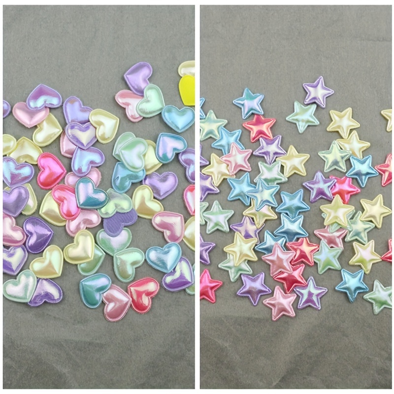 TEMU 100pcs/pack, Random Mixed Colors, 18mm Pearlescent Fabric Embossed Heart/star Ornament Accessories, Women's Hair Accessories, Headwear, Hair