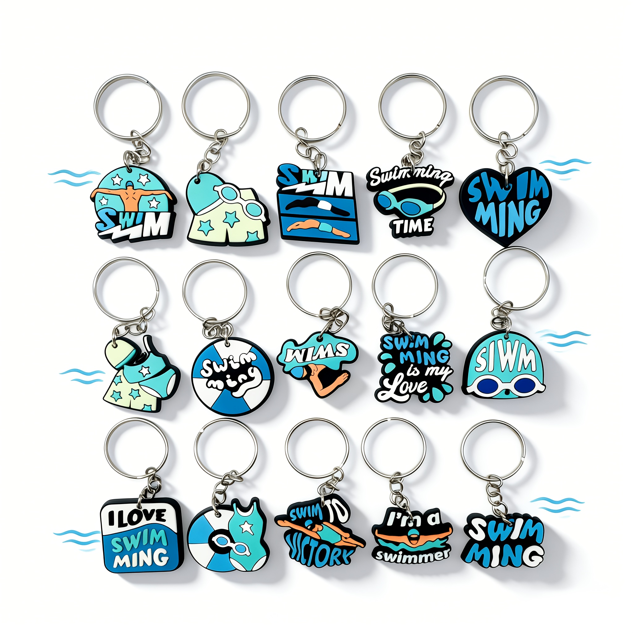 TEMU 2d Flat - 15pcs Swimming 2d Keychain Sport Swimmer Pendant Decoration Pvc Soft Rubber Gift