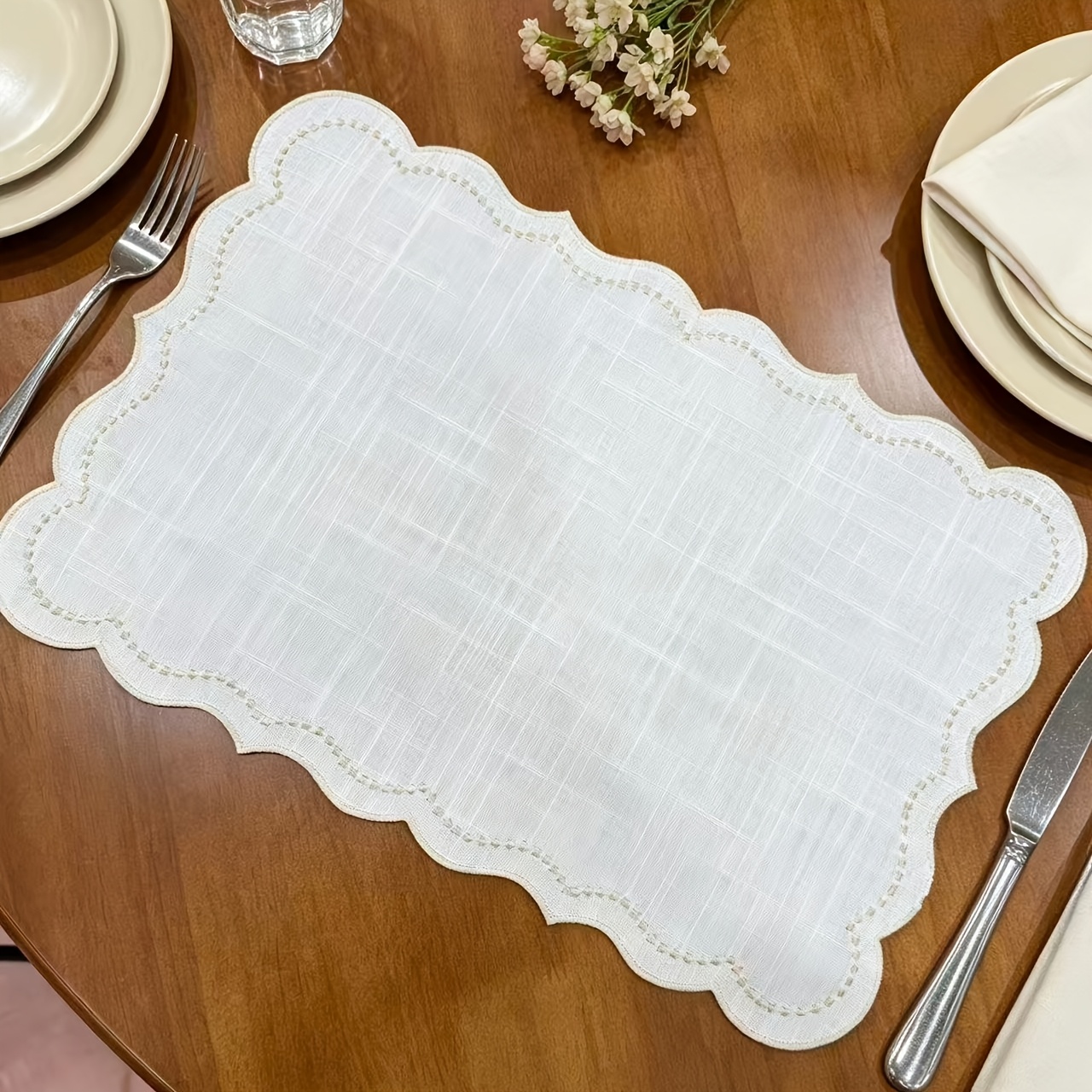 TEMU Set tovagliette ricamate a in , tovagliette in tessuto in stile adatte per tavolo da , tavolino da caff癡, decorazioni domestiche e feste di