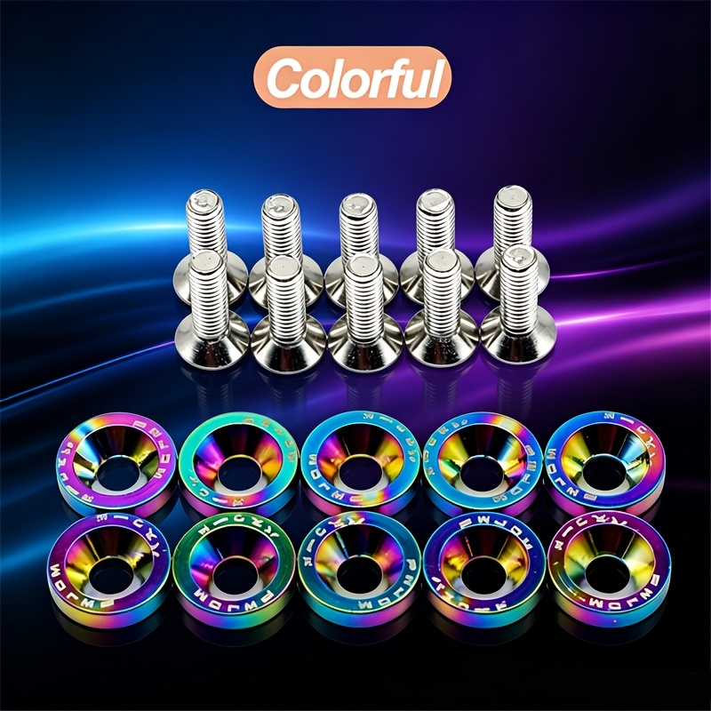 TEMU Jdm M6 Burnt Blue And Color Aluminum Fender Washer Kit, 20pcs Engine Bay Dress Up Fasteners, Stainless Steel Screws For Bumper License Plate