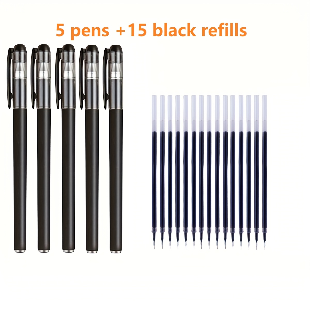 TEMU 20pcs/set Quick-drying Gel Pens, 0.5mm Fine Point, Black Ink - Ideal For Office And Everyday Use (5 Pens + 15 Refills)