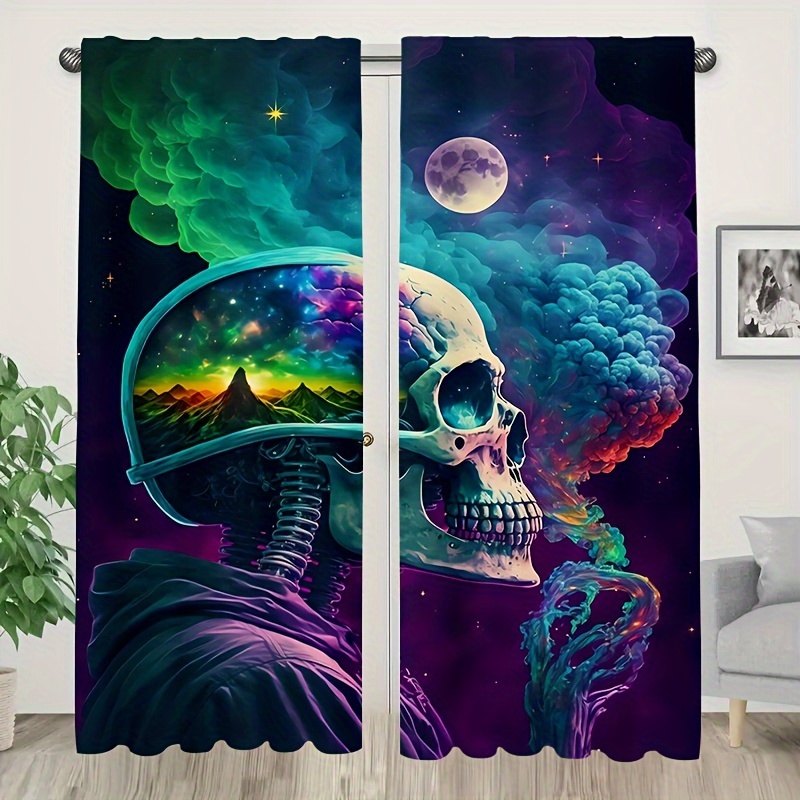 

2pcs Pattern Curtains, Decorative Window Drapes, Window Treatments For Bedroom Living Room, Home Decoration, Room Decoration For Halloween