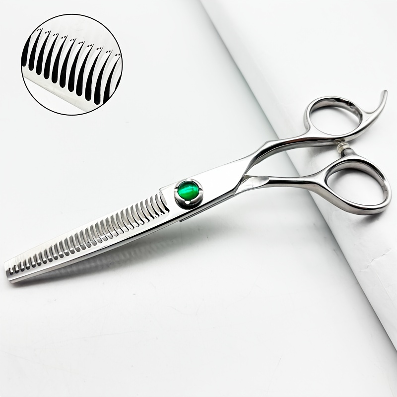 TEMU Wingsbro 6-inch Professional Hair Scissors With Green Gemstone Accents - Stainless Steel Shears For Thinning, Layering & Bangs, Ergonomic