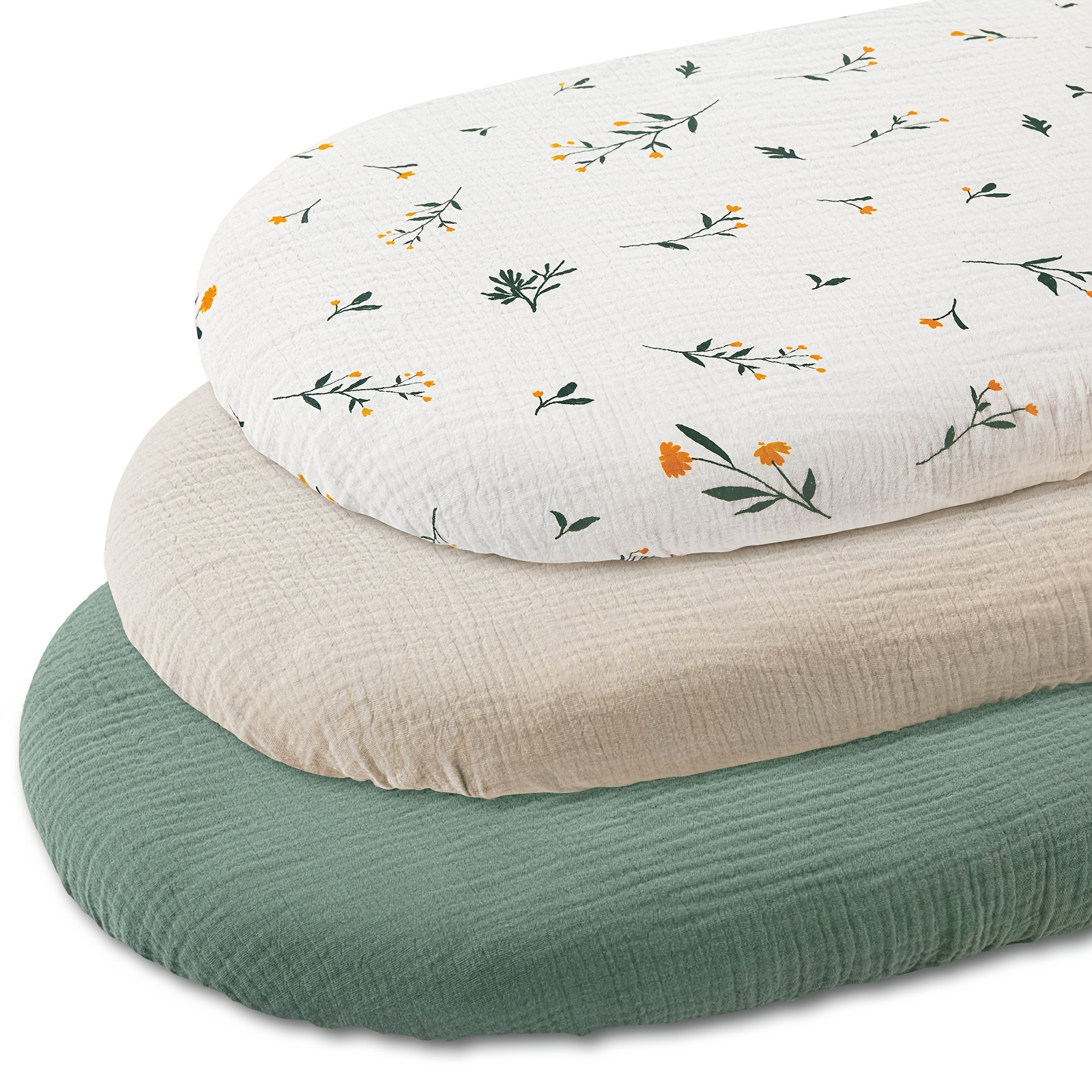 Image of 3pcs 100% Cotton Crib Sheets - Breathable Fitted Bedspread Suitable For Oval & Rectangular Cribs, Bed Mattress Compatible For , Bedding
