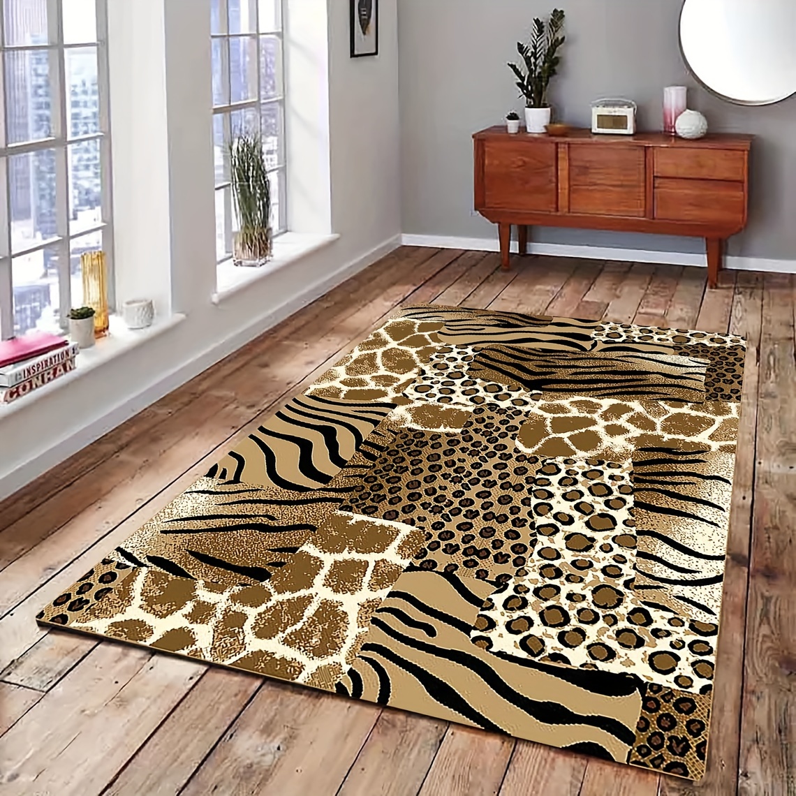 

Luxury Soft Non-slip Leopard And Tiger Print Area Rug For Living Room - Polyester Floor Mat, 1cm , , Machine Made, Rectangular Design