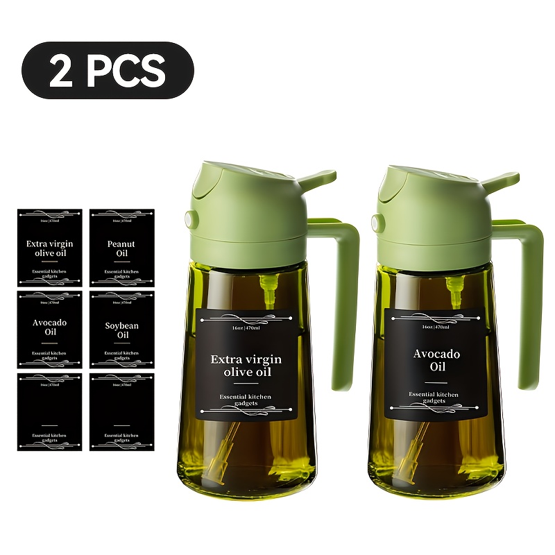 TEMU 2pcs Kitchen Glass Olive Oil Dispenser Bottle 2-in-1 Oil Bottle Cooking Sprayer16oz Premium Dark Green Glass Oil Bottle Oil Sprayer For Cooking