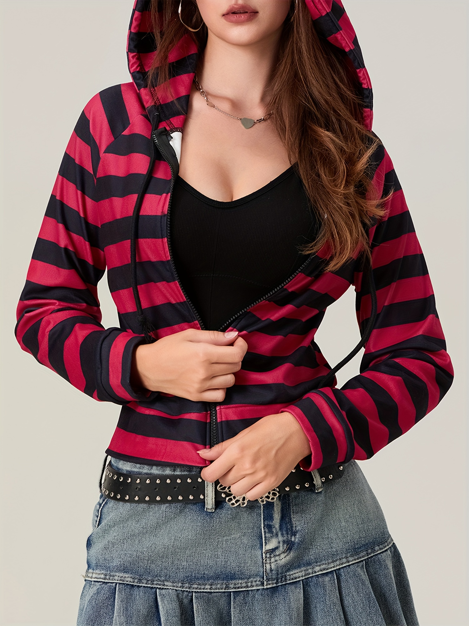 y2k striped zip hoodies e girl mall goth - Temu