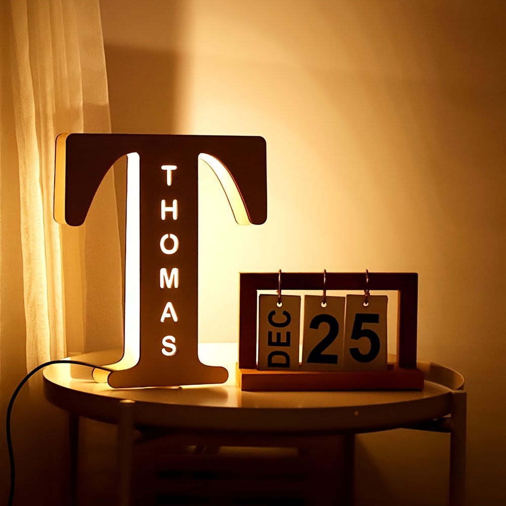 

1pc Customized Wooden Led Letter Nightlight, Height Personalized Wall Lamp, Romantic Gift For Couples, Friends, , Traditional Style, Custom Engravable Wood