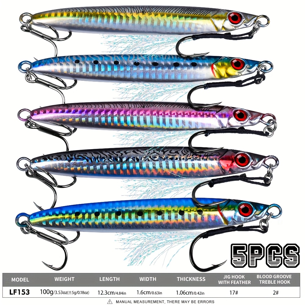 Image of Proberos 5pcs Mixed-color Set, Luminous 3d Fast Bait, Feather Front Hook, Sharp Blood Slot Tip Hook, Laser Colored Body