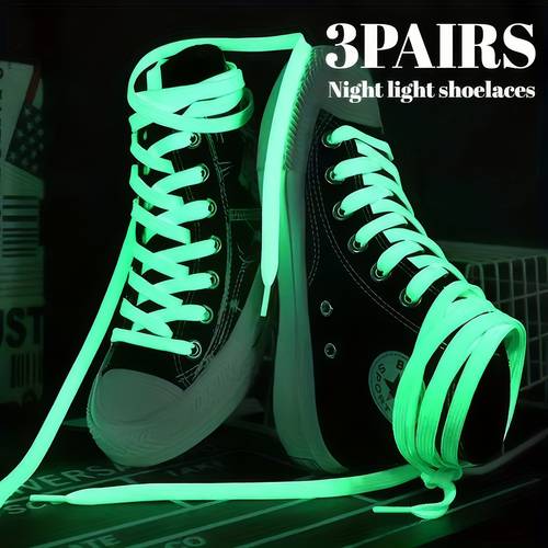 3 pair glow in the dark green shoe laces luminous and reflective for safety and visibility