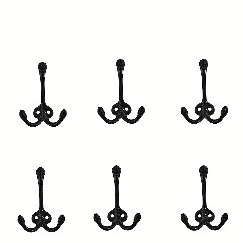 E-shop 6 Vintage-Wandhaken aus Gusseisen – Robuste schwarze Metall-Wandhaken im Vintage-Bauernhausstil mit gebogenen Haken, einfach zu installieren,