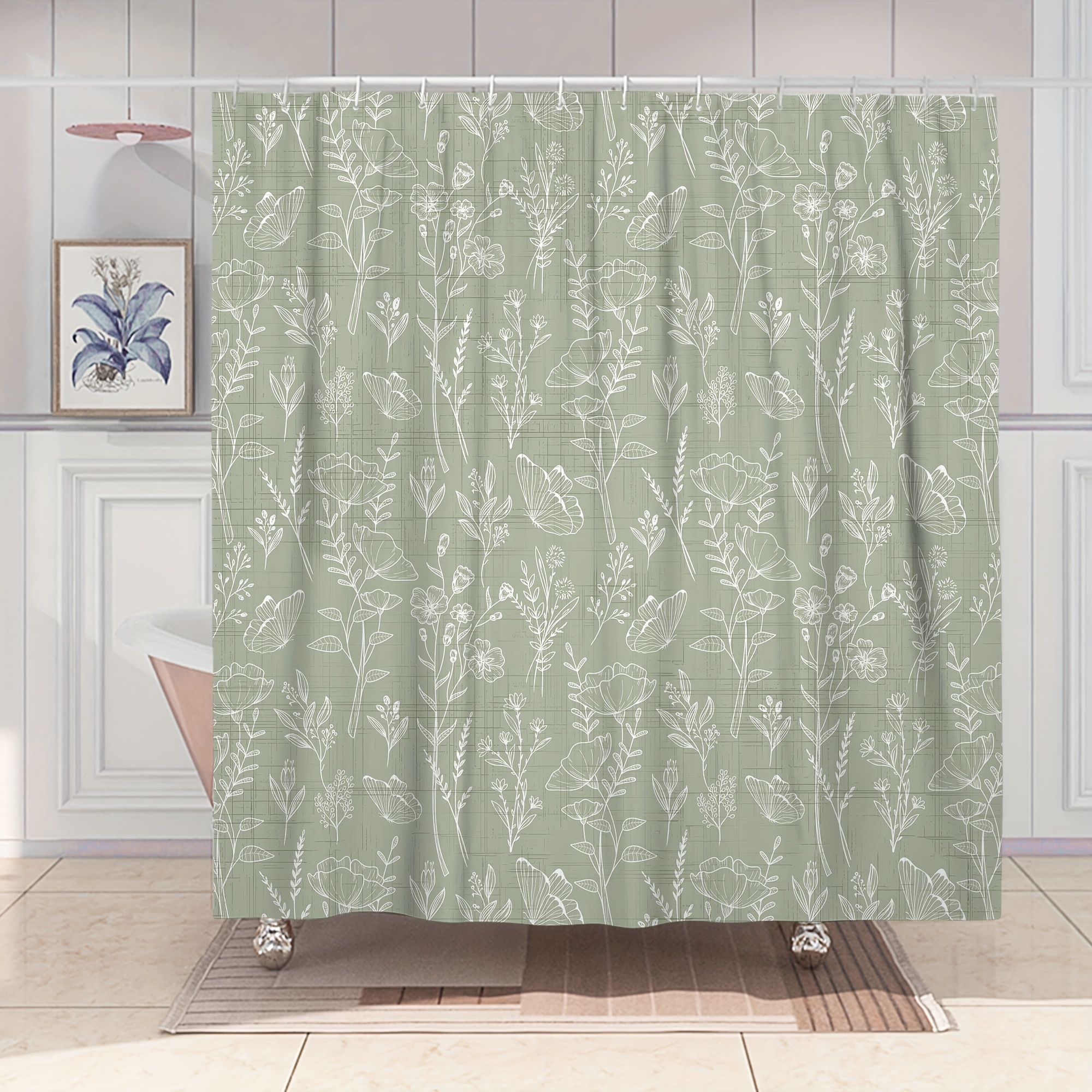 

1pc Simple Leaf Pattern Shower Curtain, Waterproof Shower Curtain With Hooks, Bathroom Partition, Bathroom Accessories, Home Decor