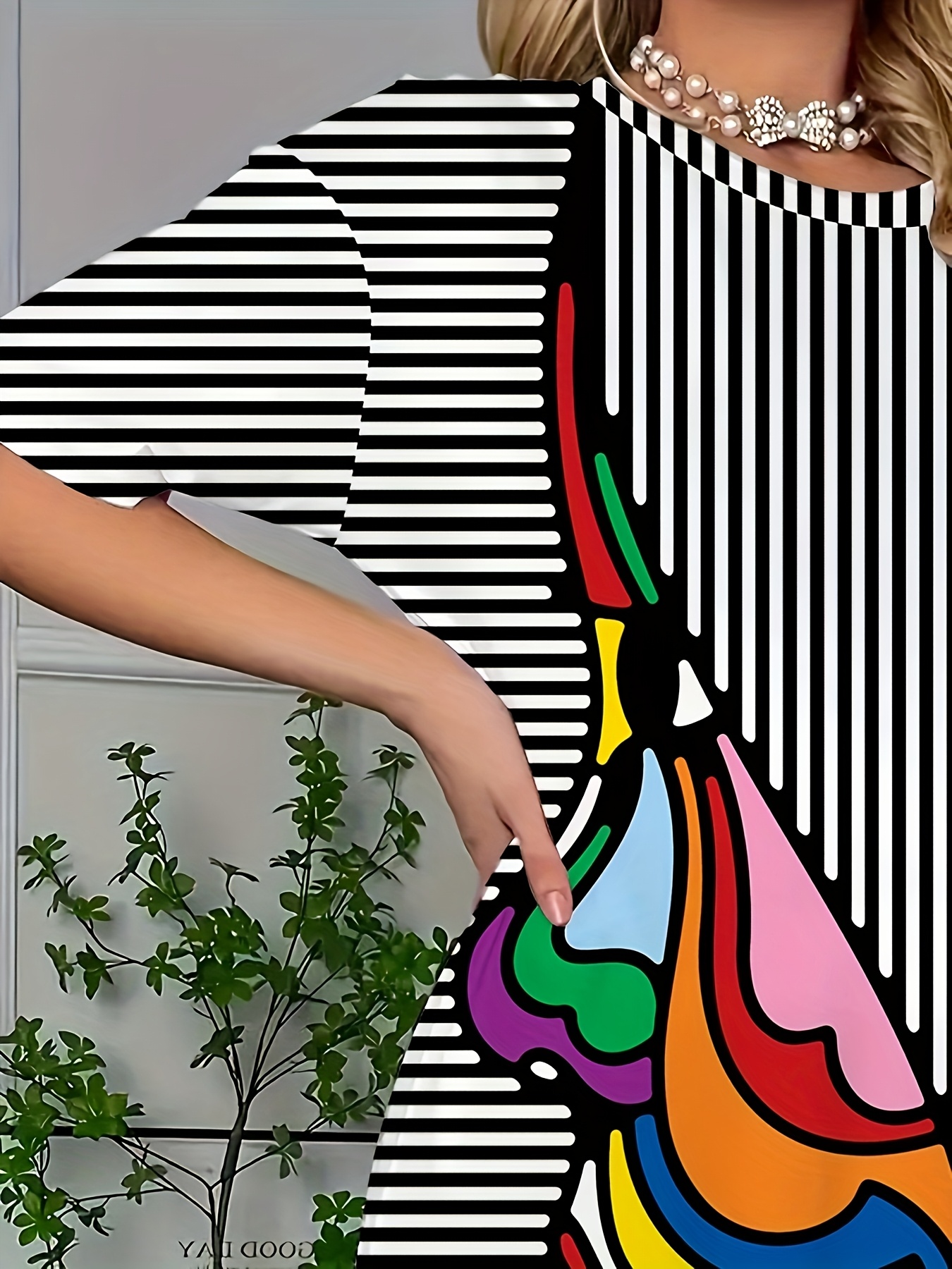 women's plus size striped night dress colorful abstract face