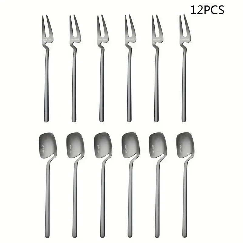 6 12pcs set of stainless steel spoons creative sandblasting cup spoons western knife and fork spoons dessert coffee spoons fork dessert spoons unique square spoon golden Product details 1