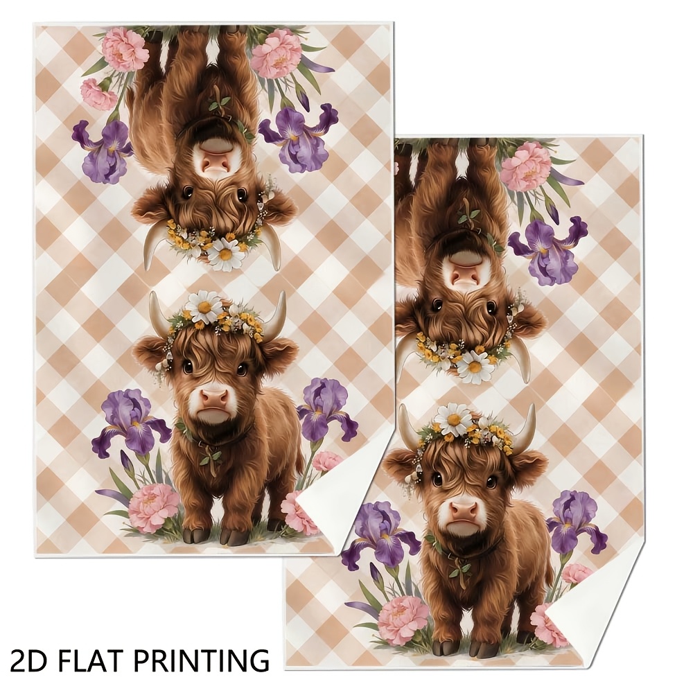 TEMU 2pcs Dish Towels,cute Highland Cow Pattern Towels For Cooking Baking Set Kitchen Dish Towel Set Kitchen Dish Cloths Tea Towel,for A Great Gift