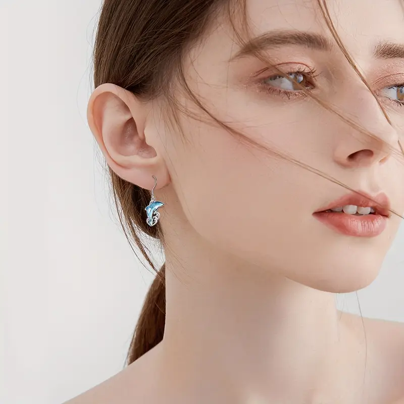 925 pure silvery artificial crystal dolphin pendant earrings Product details 0