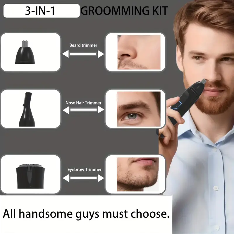 3 in 1 professional mens and womens grooming kit suitable for nose hair trimming sideburns trimming beard trimming ear hair trimming leg hair trimming underarm hair trimming bikini line trimming   electric shaver full body hair trimmer multi functional body groomer detachable heads usb charging perfect gift for father dad Product details 6