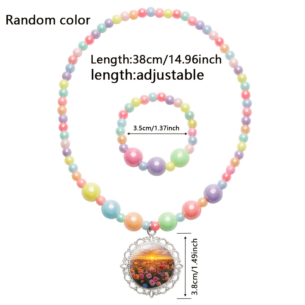2pcs Women's Cute Necklace & Bracelet Set, Random Colours