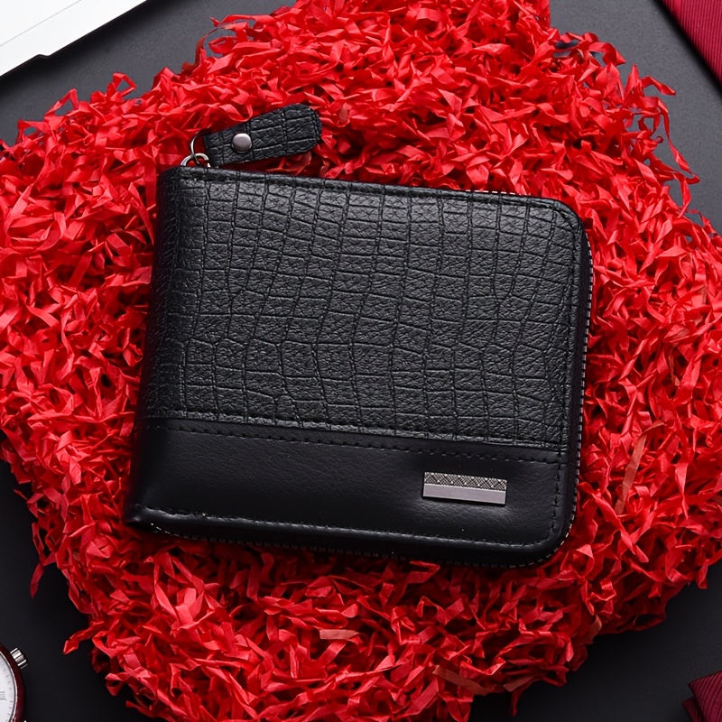 TEMU Travel Accessories Short Travel Wallet, Large Capacity Id Holder, Lychee Texture Men's Zippered Coin Purse, Full-zipper Anti-drop Design,