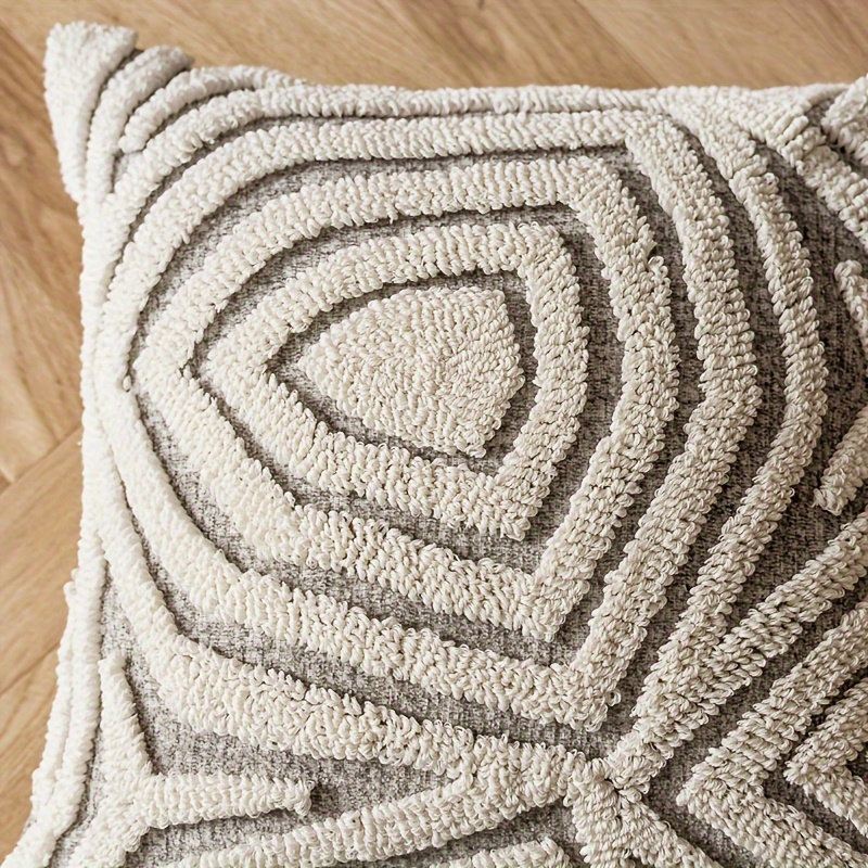 1pc, Bohemian Morocco Easy Modern Geometric Ring Pile Pillow Case, Chenille Plush Soft And Comfortable Ethnic Style Pillow Case, Suitable for Home Sofa Terrace Furniture Bench Sofa Porch Decoration, No Pillow Core