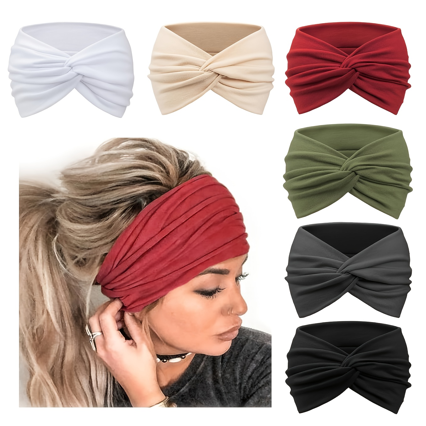 Image of 6pcs Set Headband Women's Headscarf Bohemian Headband Stretchy Hairband Hair Twist Hair Accessory Color:6pcs Set