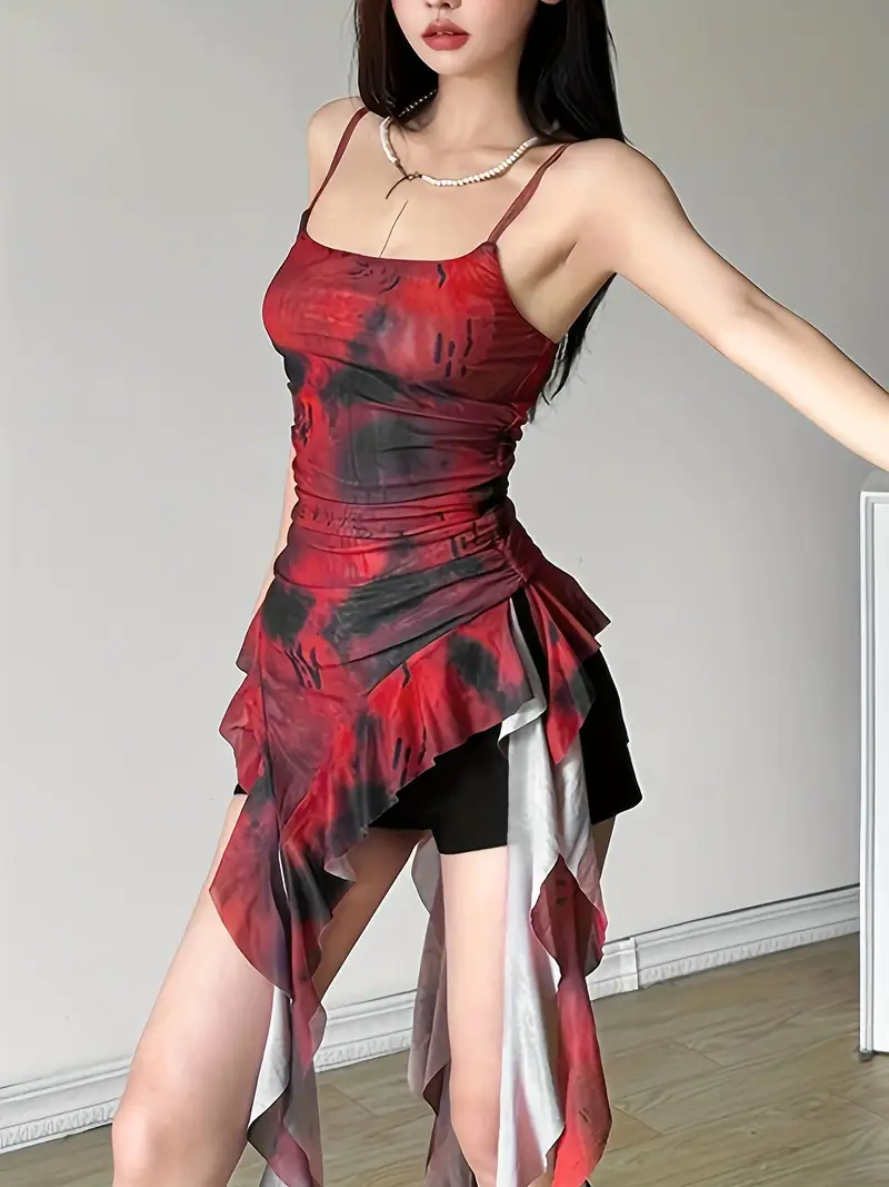 ruffle trim backless asymmetrical hem dress Ruffle Trim Asymmetrical Hem Tie Backless Lace Halter Dress