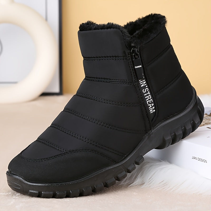 mens solid color winter snow boots with side zipper plush lined thickened warm   long pile velvet comfortable non slip ankle boots comfortable outdoor hiking shoes warm mountaineering shoes lined winter footwear