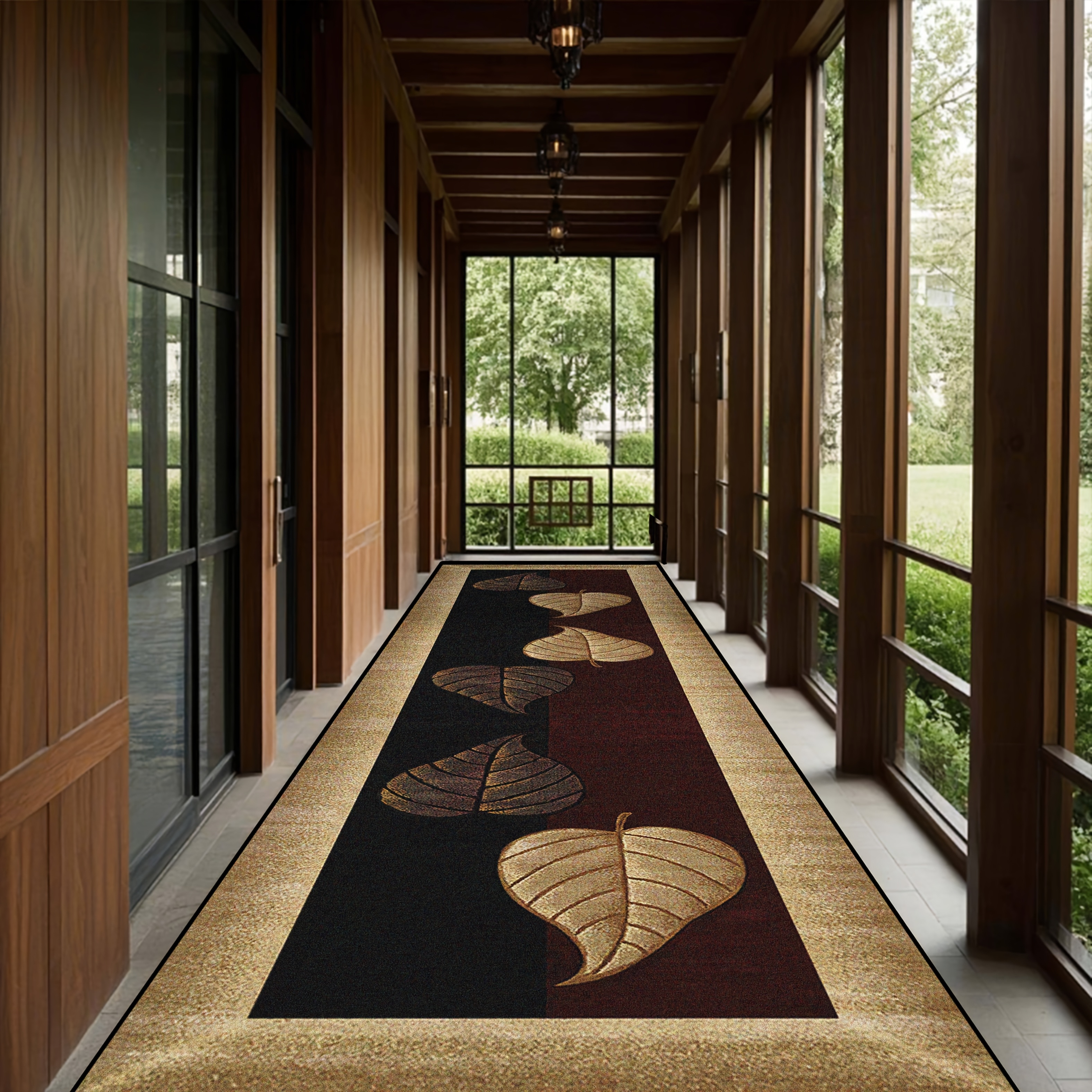 TEMU Luxury Long Rectangular Area Mat - Elegant Black With Pattern, Durable Polyester, Machine Washable, Perfect For Hotel Corridors, , Patios, Lawn,