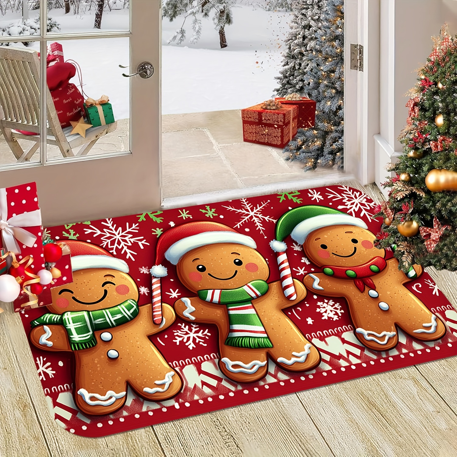 

Christmas Gingerbread For Man Door Mat - Non-slip, Easy Clean, Stain Resistant, Machine Washable Flannel Memory Foam Rug For Living Room, Bedroom, Kitchen, Office & Vacation Home Decor