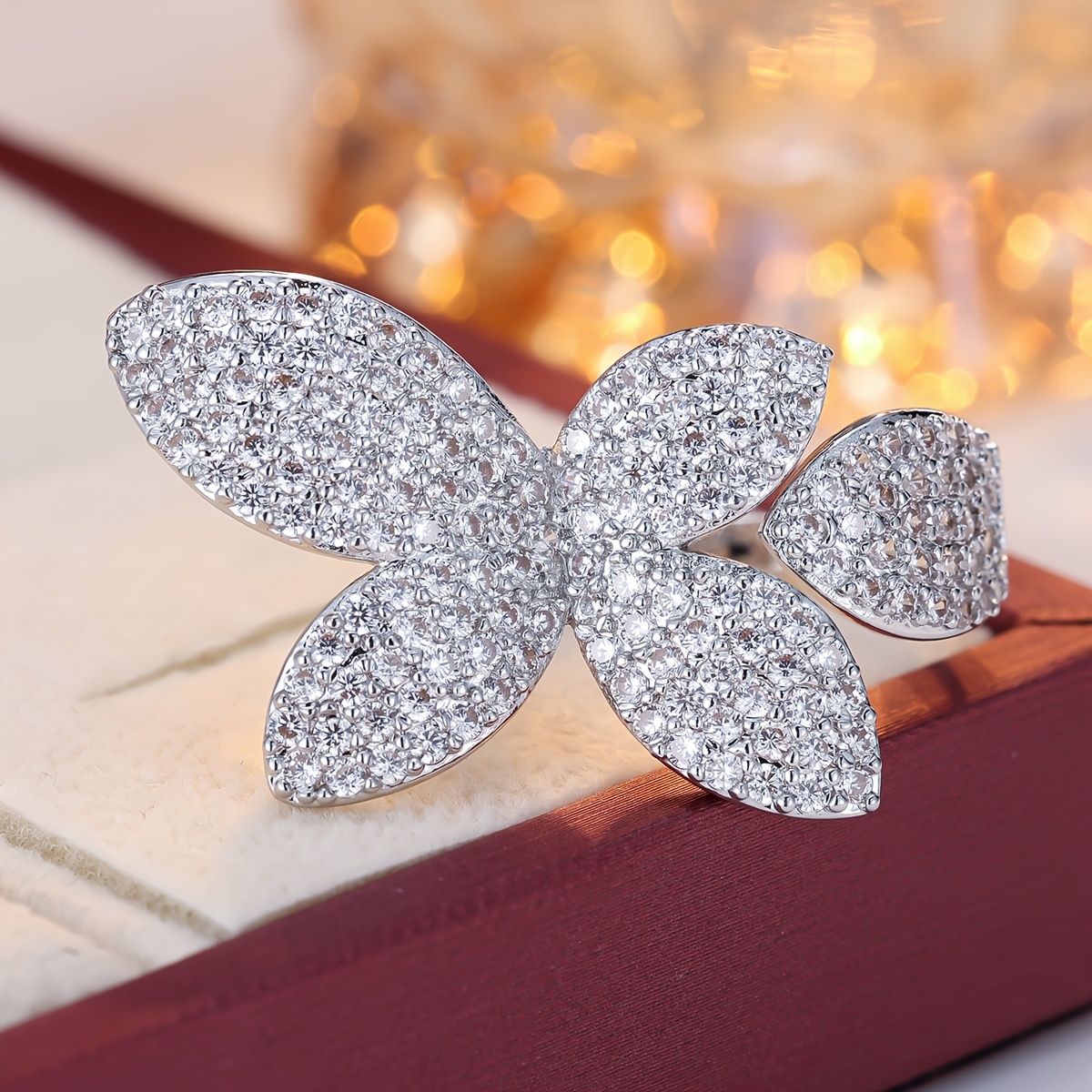 Open Ring Synthetic Zirconia Butterfly Wedding Banquet