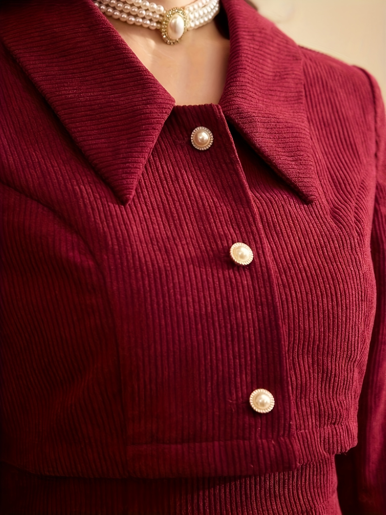 zd0831627 womens vintage elegant two piece corduroy lapel a line dress with long sleeves short pearl button jacket for autumn winter new years eve dress party dress christmas costume thanksgiving gift solid color jacket winter womens dress red 6