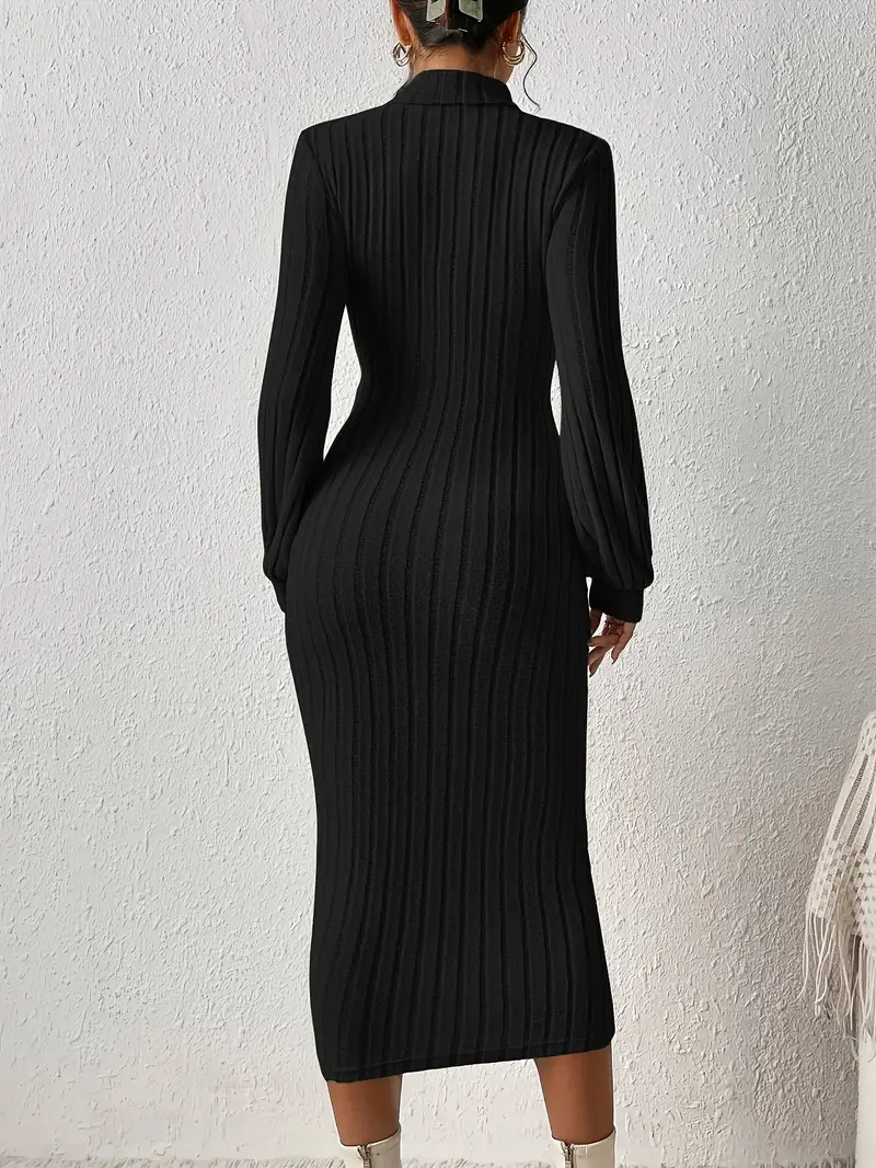 black high neck ribbed bodycon dress Yrion Turtle Neck Bodycon Mini Dress in Black
