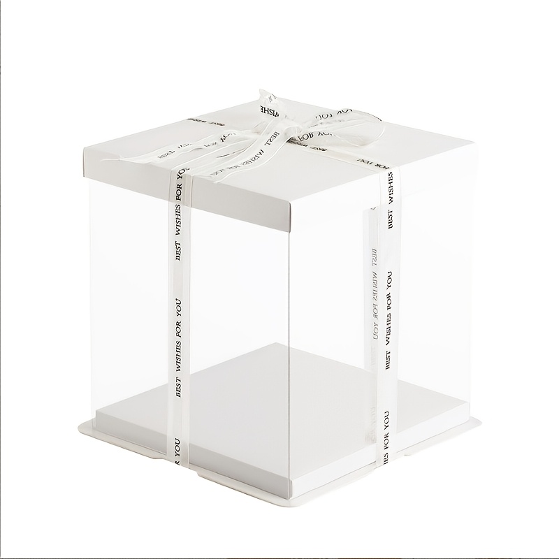2pcs Large Gift Pet Clear Box, 10" X 10" With Ribbon And Pre-folded Lid, For Gift Display, Carry Tall Layer Gift, Festive Gift Box -white