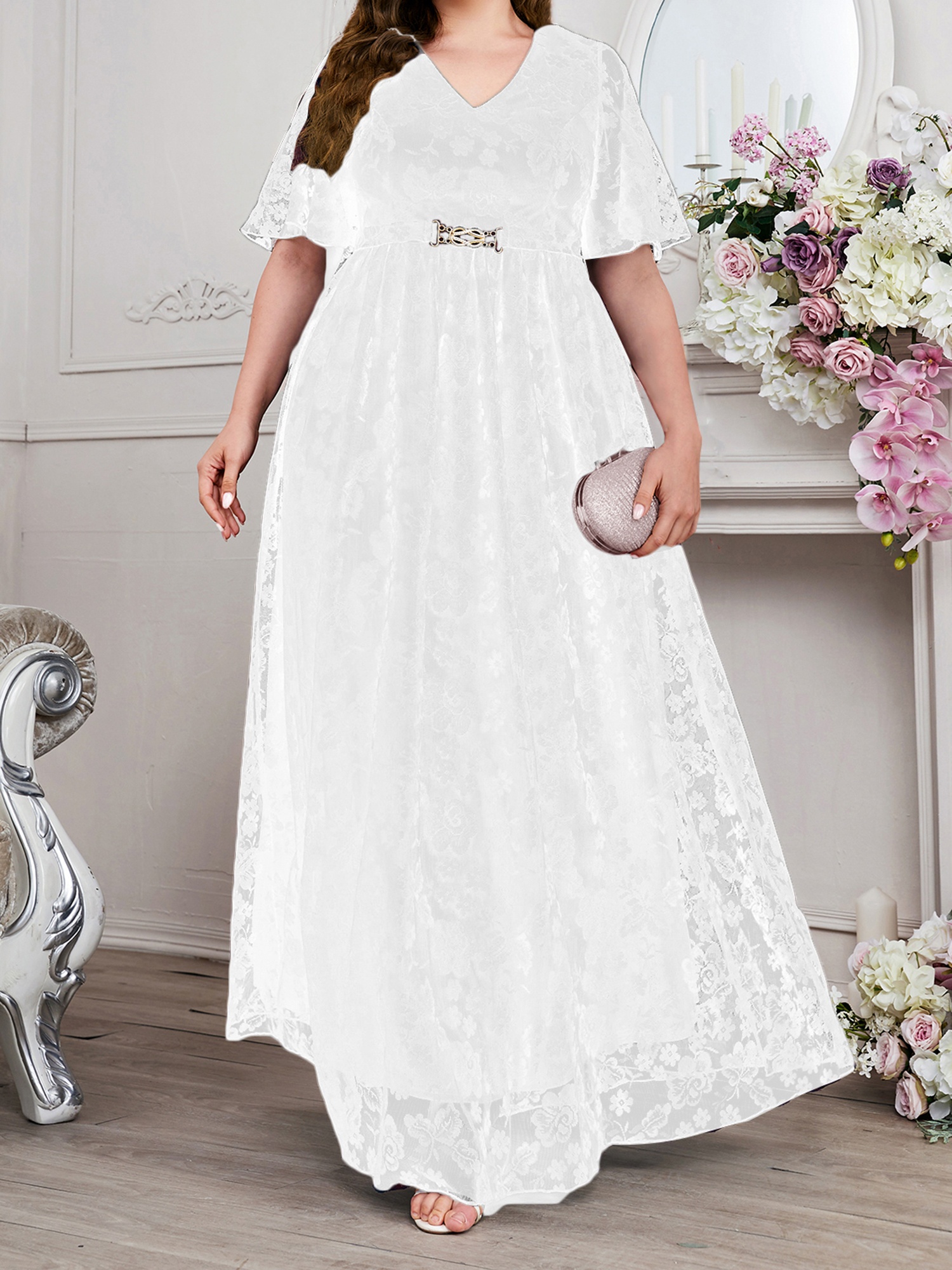 slim fit dress slacks Elegant Floral Texture Pocket A-Line Wedding Dress main image 0