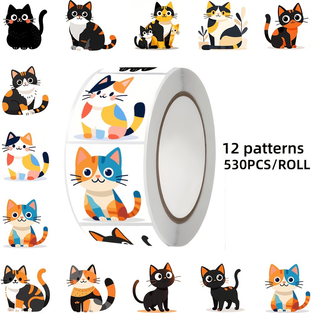 TEMU 530pcs Cat-themed Stickers, 12 Designs, Suitable For Laptops, Tablets, Notebooks, Envelopes, Gift Boxes, Luggage And Other Decorations, Ideal