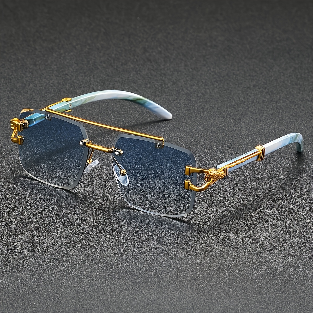 

Lightweight Design, Stylish Rimless Leopard Print Fashion Glasses With Golden-tone Accents, Transparent Pc Lenses - Ideal For Running, Cycling, And Outdoor Activities