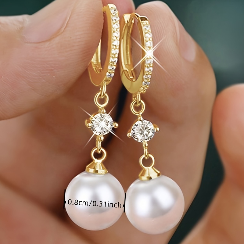 Exquisite Shiny Pearl Drop Hoop Earrings, Elegant Design