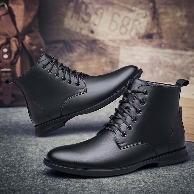 s High Top Genuine Leather Pointed Toe Whole cut Warm Fleece Oxford Derby Style Lace Up Formal Dress Shoes For Winter