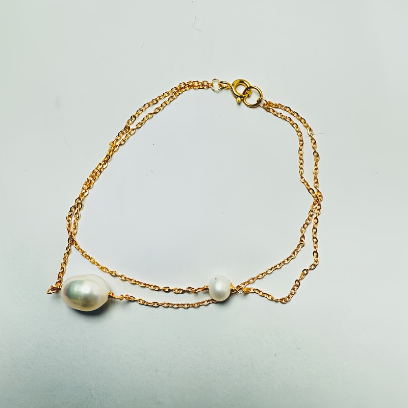Dainty Natural Bracelet, Big And Samll Size Golden Double Chain Bracelet, Gift For Her